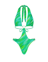 Thumbnail for Tie Back One Piece With Ring Green Stripe