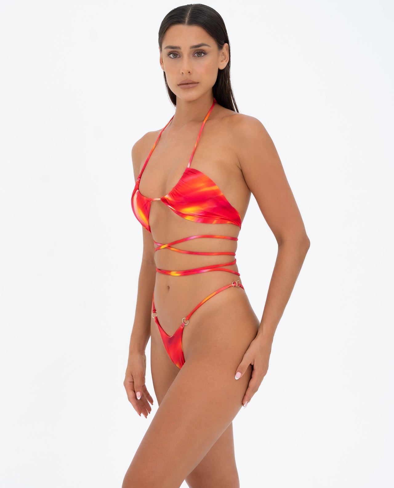 Strappy Ruched Top Red Stripe