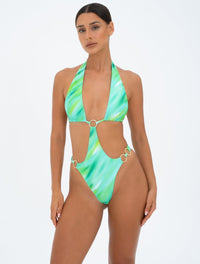 Thumbnail for Tie Back One Piece With Ring Green Stripe