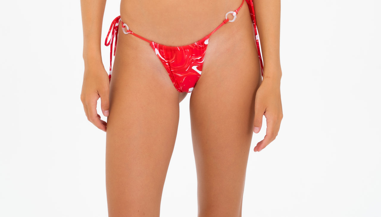 Ruched Tie Side Bottom With Rings Red Swirl