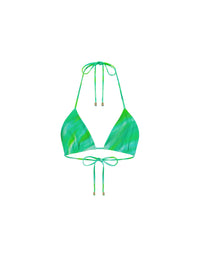 Thumbnail for Halter Neck Tie Back Ruched Top Green Stripe