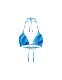 Thumbnail for Halter Neck Tie Back Ruched Top Blue Stripe