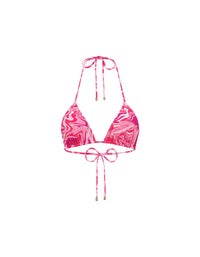 Thumbnail for Halter Neck Tie Back Ruched Top Pink Swirl