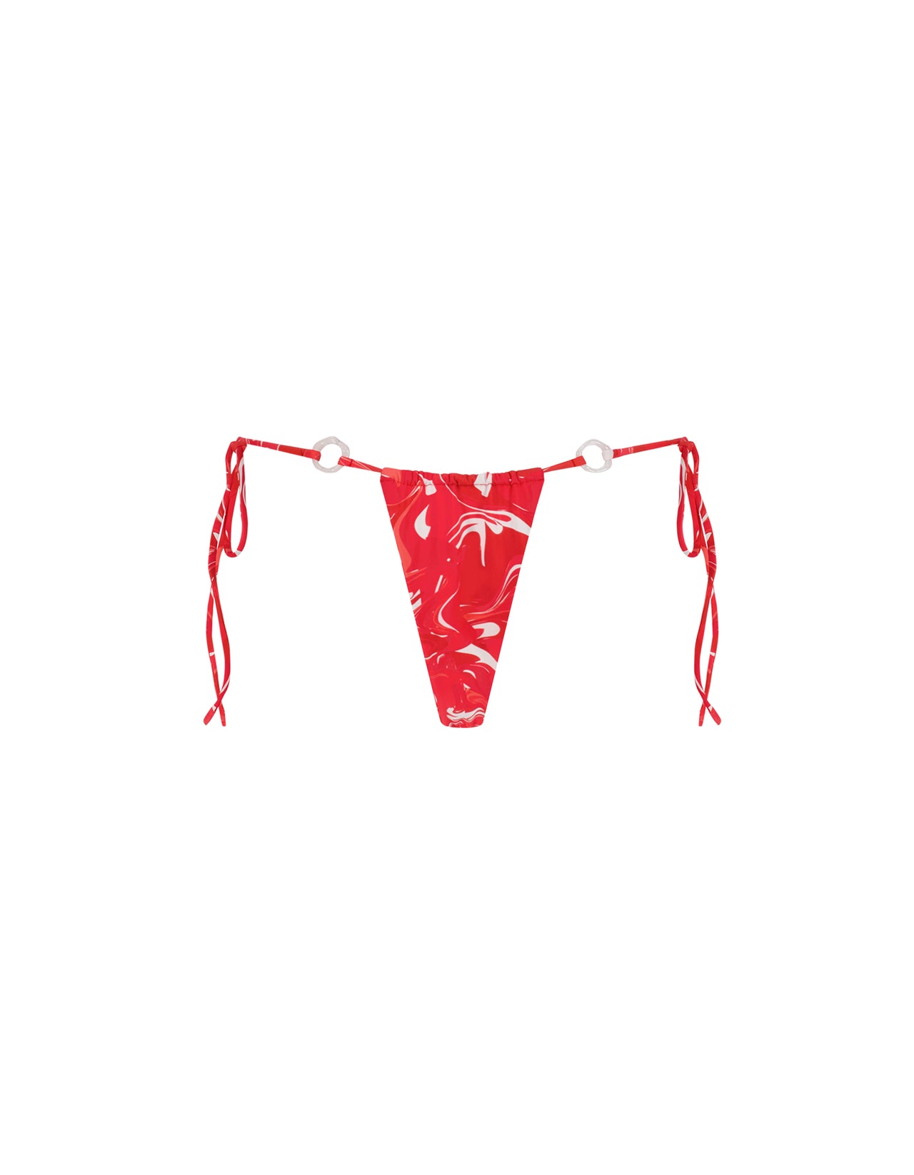 Ruched Tie Side Bottom With Rings Red Swirl