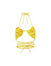 Thumbnail for Strappy Ruched Top Yellow Swirl