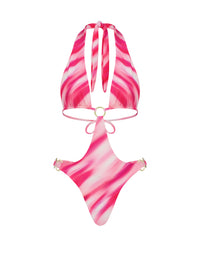 Thumbnail for Tie Back One Piece With Ring Pink Stripe